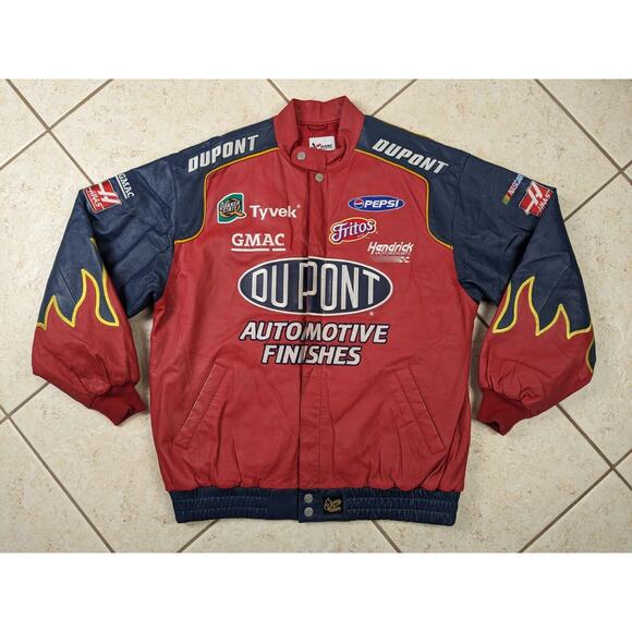 Vtg 100% Leather NASCAR Jacket Size XL Racing Dupont Winston Cup Jeff Gordon